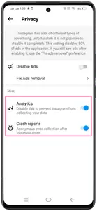 Hide analytics and crash reports